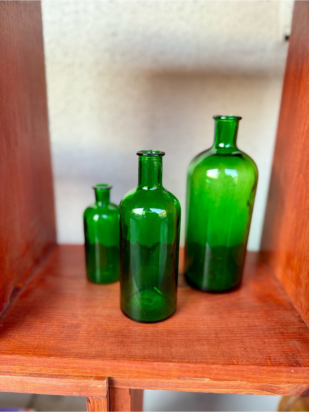 Green Glass Bottle Decorative Set - Mid Century Modern Home Accents